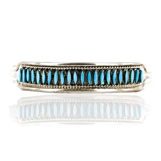 Petit Point Handmade Certified Authentic Zuni .925 Sterling Silver Turquoise Native American Bracelet 12685-2