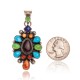 Natural Turquoise Multicolor Stone .925 Starling Silver Certified Authentic Navajo Native American Handmade Pendant 24522