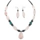 .925 Sterling Silver Hooks Certified Authentic Navajo Natural Turquoise Pink Quartz and Hematite Native American Set 18234-2-18239-2