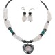 Heart .925 Sterling Silver Hooks Certified Authentic Navajo Natural Turquoise Pink Quartz and Hematite Native American Set 18234-3-18237-2