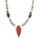 .925 Sterling Silver Arrow Certified Authentic Navajo Natural Turquoise Red Jasper Graduated Melon Shell Native American Necklace 750237-5