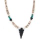.925 Sterling Silver Arrow Certified Authentic Navajo Natural Turquoise Black Onyx Graduated Melon Shell Native American Necklace 750237-4