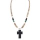 Cross .925 Sterling Silver Certified Authentic Navajo Natural Turquoise Graduated Melon Shell Black Onyx Native American Necklace 750237-3