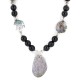 .925 Sterling Silver Certified Authentic Navajo Natural Black Onyx Jasper Native American Necklace 24512-8