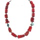 .925 Sterling Silver Certified Authentic Navajo Natural Turquoise Coral Hematite Native American Necklace 24511-1