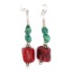 .925 Sterling Silver Hooks Navajo Certified Authentic Natural Turquoise Coral Native American Dangle Earrings 18294-4