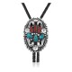 Large, Feather .925 Sterling Silver Certified Authentic Handmade Navajo Native American Natural Turquoise Coral Bolo Tie 34295