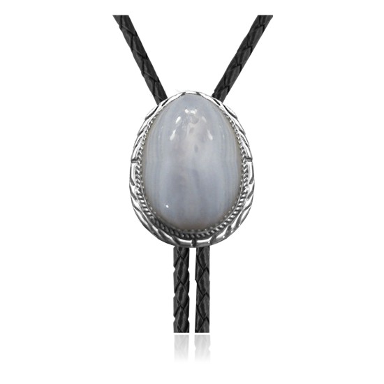 Handmade Certified Authentic Navajo .925 Sterling Silver Native American Agate Bolo Tie 34305