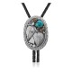 Feather Sun .925 Sterling Silver Certified Authentic Handmade Navajo Native American Natural Turquoise Bolo Tie 34307