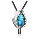 Feather .925 Sterling Silver Certified Authentic Handmade Navajo Native American Natural Turquoise Bolo Tie 34311