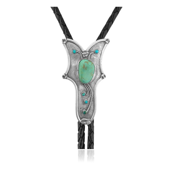 Butterfly .925 Sterling Silver Certified Authentic Handmade Navajo Native American Natural Turquoise Bolo Tie 34317