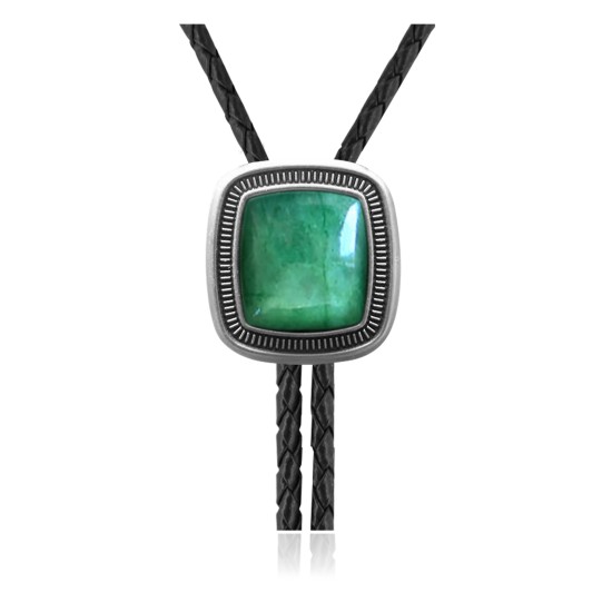 Sun .925 Sterling Silver Certified Authentic Handmade Navajo Native American Natural Turquoise Bolo Tie 34336