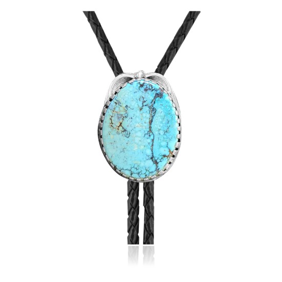 Wave .925 Sterling Silver Certified Authentic Handmade Navajo Native American Natural Turquoise Bolo Tie 34375