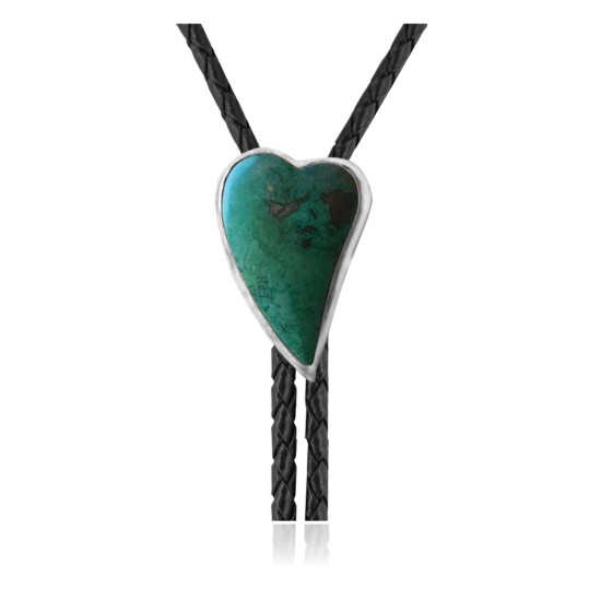 Heart .925 Sterling Silver Certified Authentic Handmade Navajo Native American Natural Turquoise Bolo Tie 34388