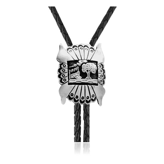 Mountain .925 Sterling Silver Certified Authentic Handmade Navajo Native American Bolo Tie 34391