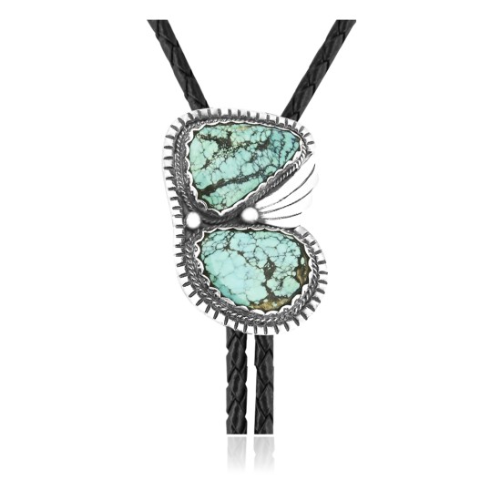Wave .925 Sterling Silver Certified Authentic Handmade Navajo Native American Natural Turquoise Bolo Tie 34393