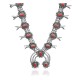 Squash Blossom .925 Sterling Silver Certified Authentic Navajo Native American Coral Necklace 35103