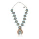 Squash Blossom .925 Sterling Silver Certified Authentic Navajo Native American Natural Turquoise Coral Necklace 35109