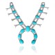.925 Sterling Silver Certified Authentic Navajo Native American Natural Turquoise Necklace 35137