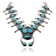 Squash Blossom .925 Sterling Silver Certified Authentic Navajo Native American Natural Turquoise Necklace 35188