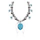 Squash Blossom .925 Sterling Silver Certified Authentic Navajo Native American Natural Turquoise Necklace 35190