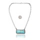 Delicate .925 Sterling Silver Certified Authentic Navajo Native American Natural Turquoise Necklace Pendant 35195