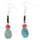 Certified Authentic Navajo .925 Sterling Silver Hooks Dangle Natural Turquoise Coral Native American Earrings 18106-15