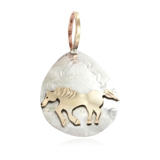12kt Gold Filled and .925 Sterling Silver Certified Authentic Horse Handmade Navajo Native American Pendant 24475