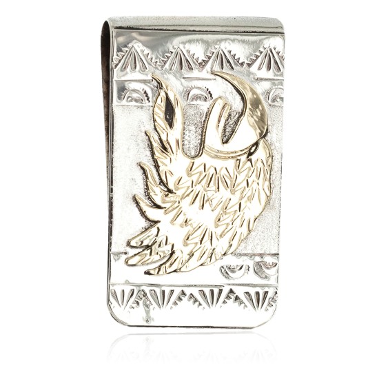 12kt Gold Filled and .925 Sterling Silver Eagle Head Mountain Handmade Certified Authentic Navajo Native American Money Clip 11261-2