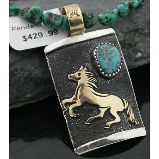 12kt Gold Filled and .925 Sterling Silver Handmade Horse Certified Authentic Navajo Turquoise Native American Necklace 370972120469