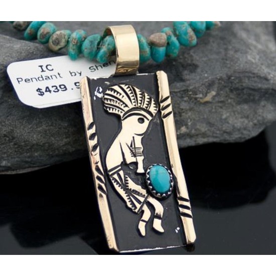 12kt Gold Filled Handmade Kokopelli Certified Authentic Navajo .925 Sterling Silver Turquoise Native American Necklace 370806111322