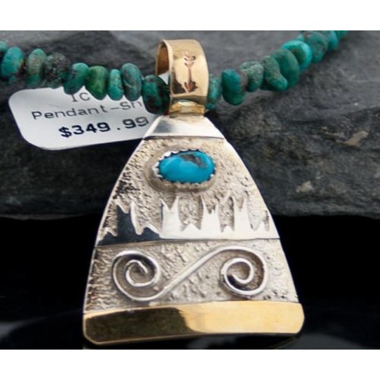 .925 Sterling Silver and 12kt Gold Filled Handmade Certified Authentic Navajo Turquoise Native American Necklace 370922071337