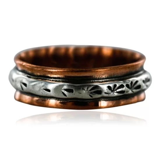 Hammered Sterling Silver and Copper Ring – Lone Gray Wolf Design