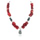 .925 Sterling Silver Certified Authentic Navajo Natural Turquoise Coral Native American Necklace 24514-8