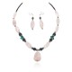 .925 Sterling Silver Hooks Certified Authentic Navajo Natural Turquoise Pink Quartz and Hematite Native American Set 18234-2-18239-2