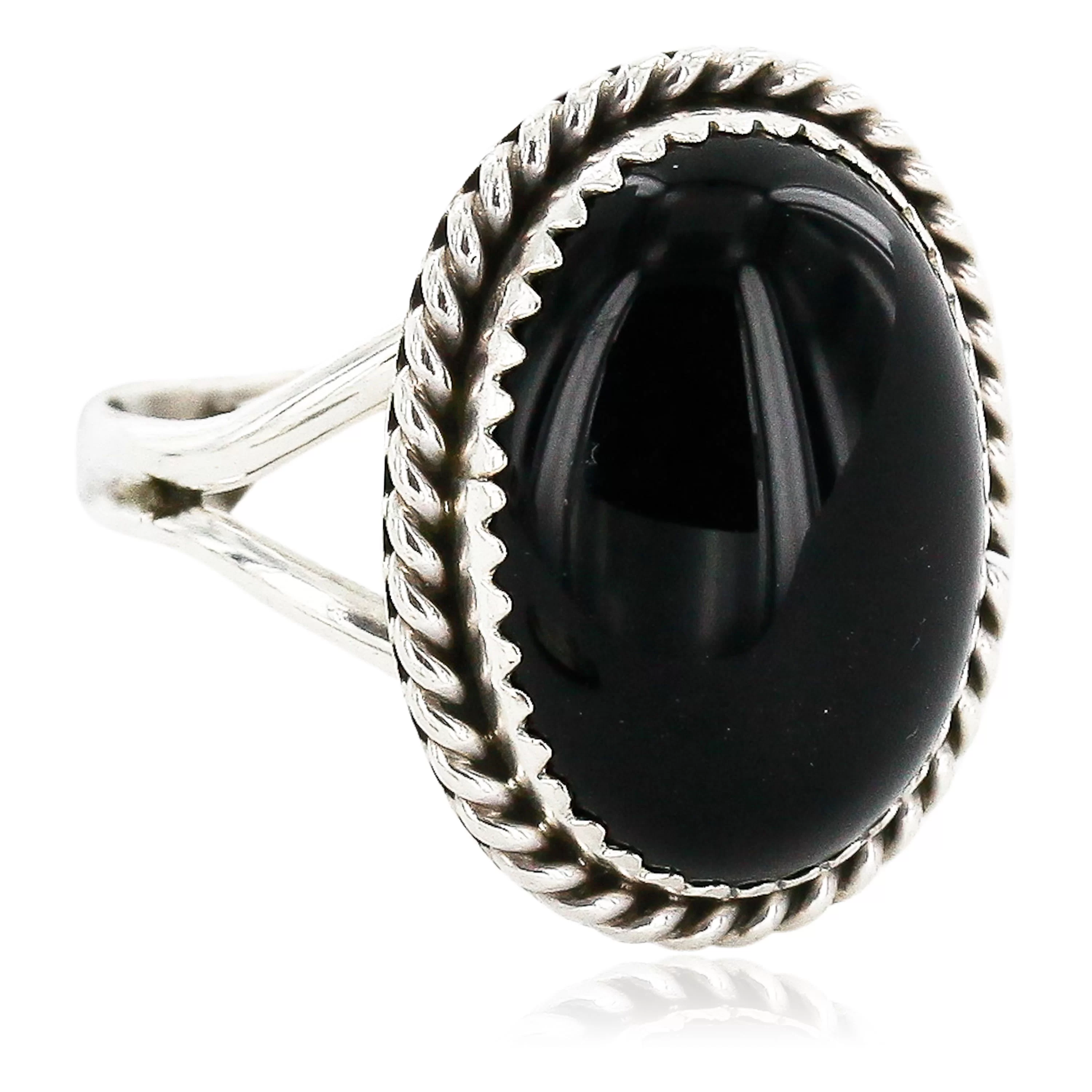 Vintage Black Onyx Sterling Silver Ring Size 7.25, Native American