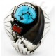 Handmade Certified Authentic Claw Signed Navajo .925 Sterling Silver Natural Turquoise and Coral Native American Ring  16924