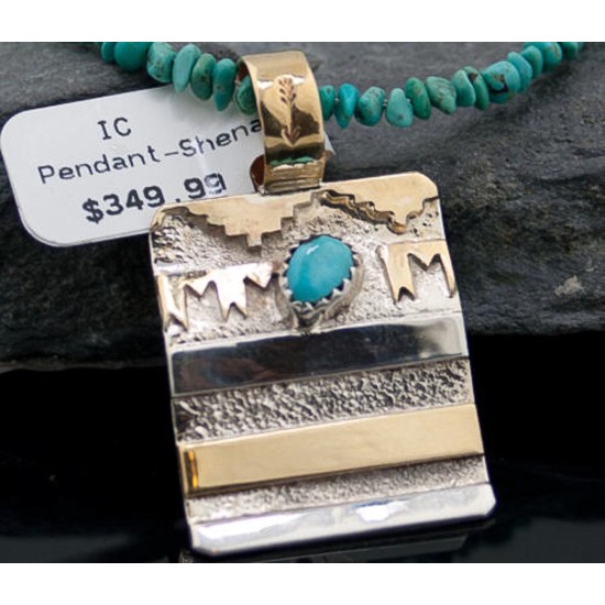 Certified Authentic 12kt Gold Filled and .925 Sterling Silver Handmade Mountain Turquoise Native American Necklace 390646452909