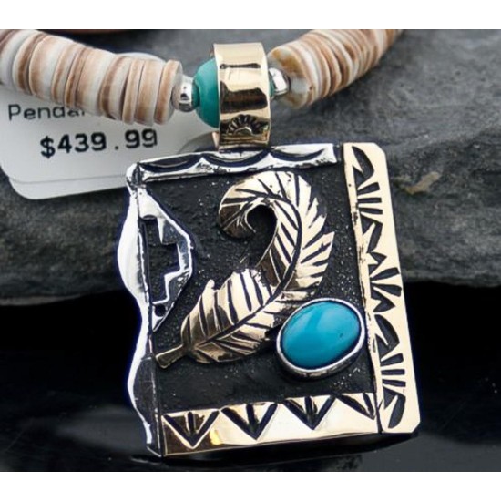 Handmade Leaf Certified Authentic Navajo .925 Sterling Silver 12kt Gold Filled Turquoise Native American Necklace 370804674123