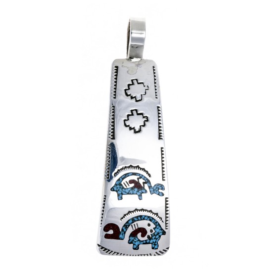 Ram .925 Starling Silver Certified Authentic Handmade Navajo Native American Natural Turquoise Coral Pendent  24541-9