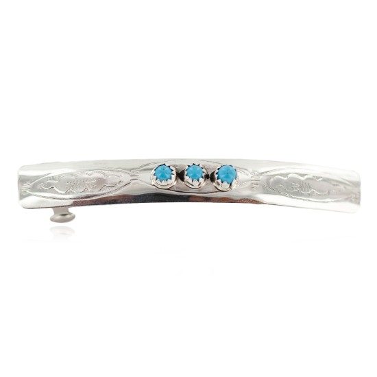 Silver Certified Authentic Handmade Navajo Natural Turquoise Native American Hair Barrette 10346-5